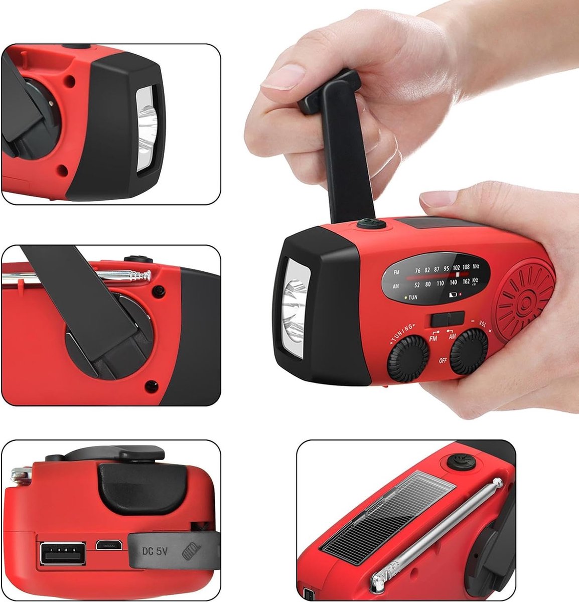 SolarSafe - Noodradio & Zaklamp op zonne-energie en opwindbaar! 2000mAh