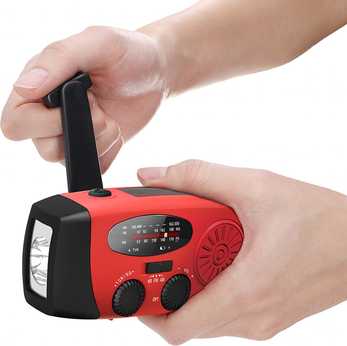 SolarSafe - Noodradio & Zaklamp op zonne-energie en opwindbaar! 2000mAh