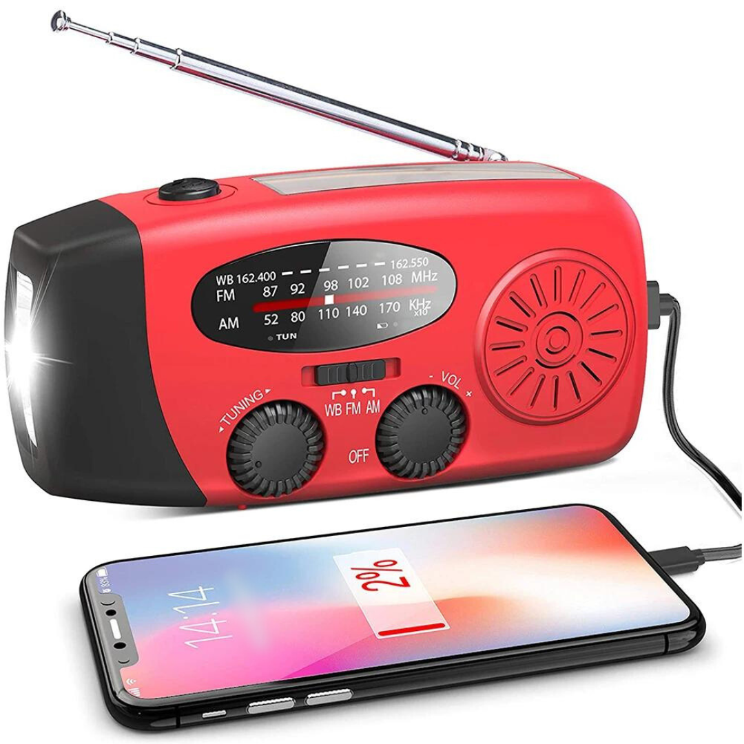 SolarSafe - Noodradio & Zaklamp op zonne-energie en opwindbaar! 2000mAh