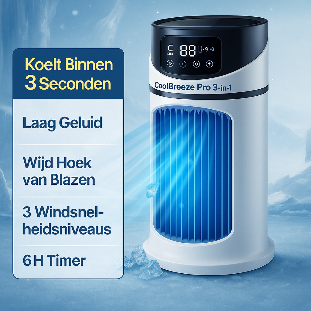 CoolBreeze Pro 3-in-1 Draagbare Luchtkoeler| Waterkoeling & Stoffilter | Thuis & Kantoor