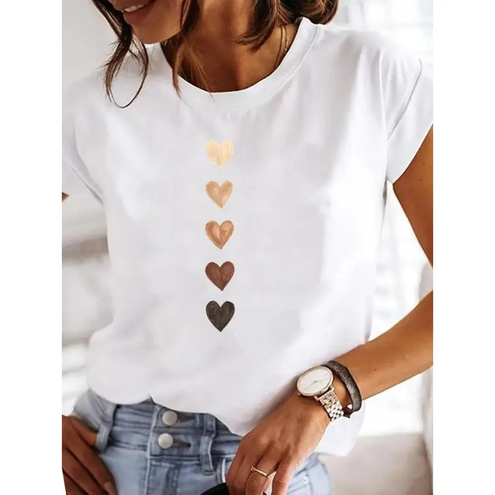 Dames T-Shirt met Hartjesprint - Casual O-Hals Korte Mouwen Top voor Lente/Zomer 3