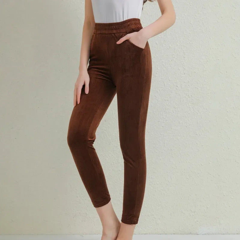 Dikke Casual Corduroy Broeken Dames – Hoge Taille Harem Pantalon voor Herfst en Winter 5