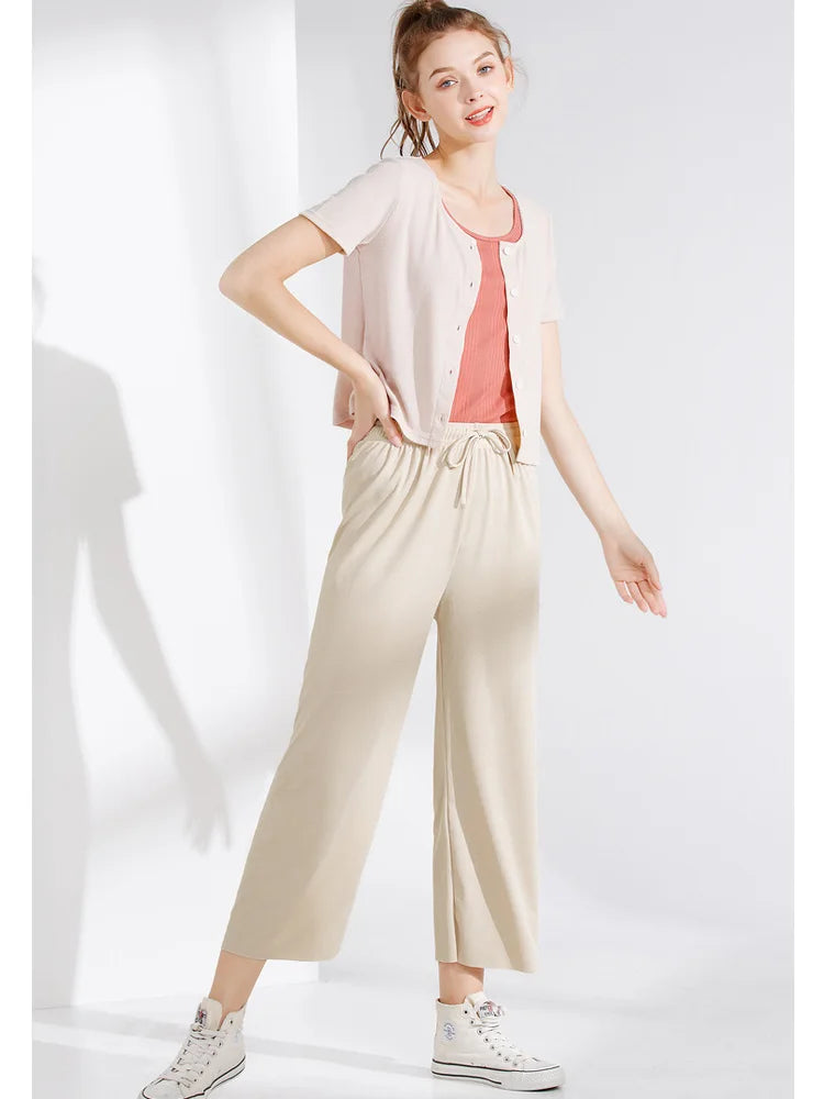 Wijde Broek Dames met Elastische Taille - Ankel-Lange Wijde Pijpen voor Casual Zomerlook 2