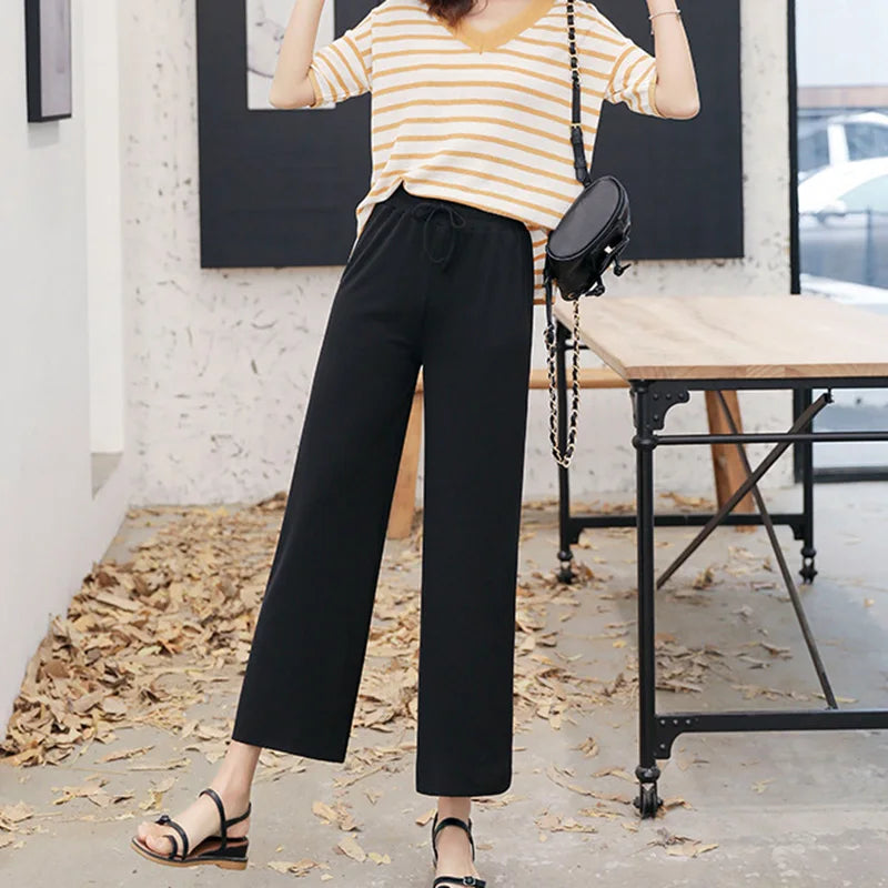 Wijde Broek Dames met Elastische Taille - Ankel-Lange Wijde Pijpen voor Casual Zomerlook 3