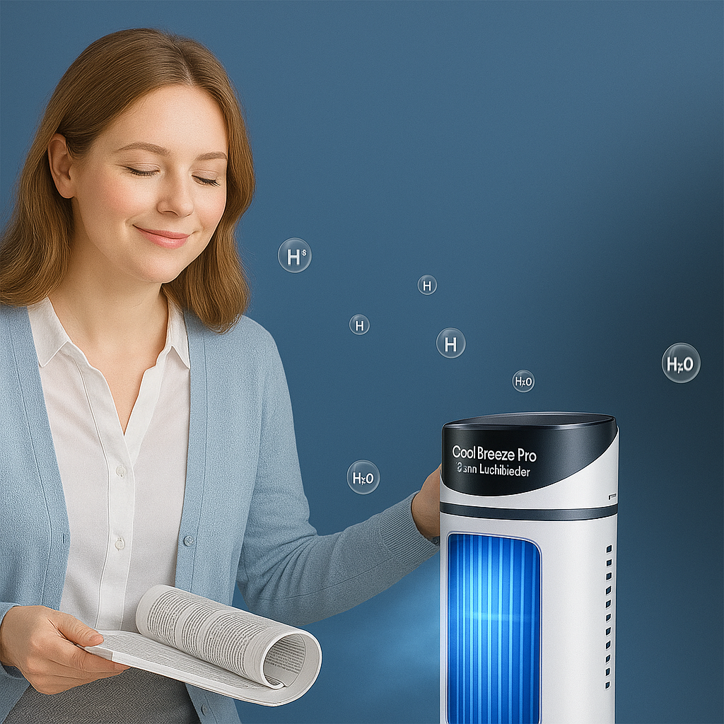 CoolBreeze Pro 3-in-1 Draagbare Luchtkoeler| Waterkoeling & Stoffilter | Thuis & Kantoor