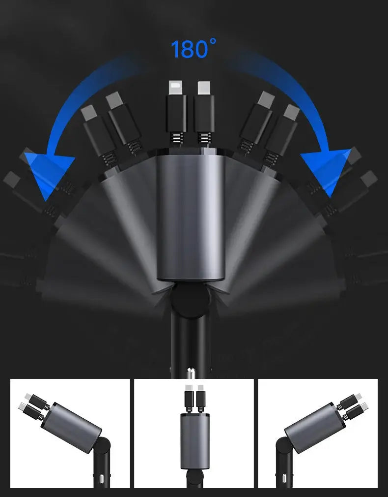 4-in-1 Uitschuifbare Auto Oplader - Razendsnel opladen onderwerg!