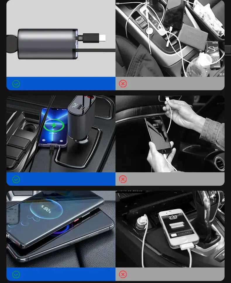 4-in-1 Uitschuifbare Auto Oplader - Razendsnel opladen onderwerg!