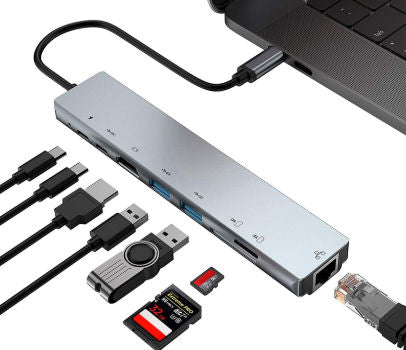 8-in-1 USB C-Hub Multipoort-Adapter