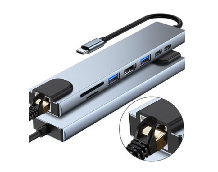 8-in-1 USB C-Hub Multipoort-Adapter