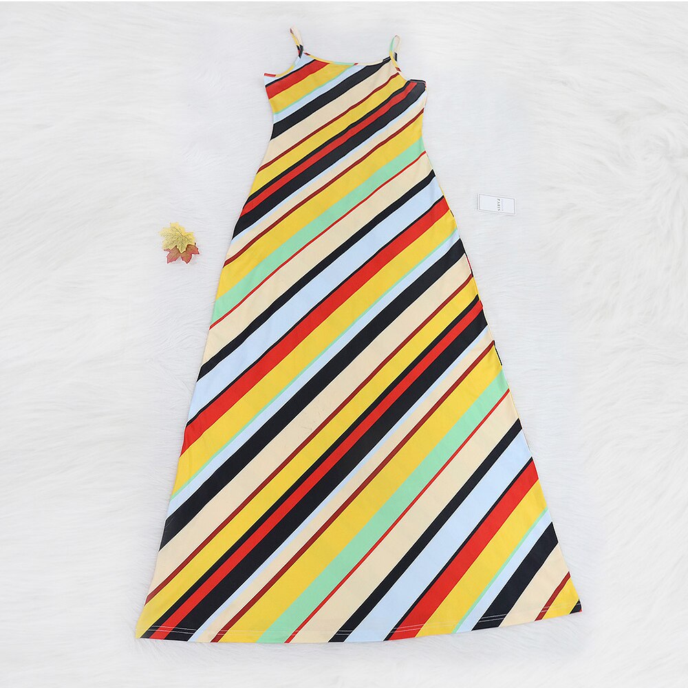Regenboog Streep Spaghetti Strap Maxi Jurk