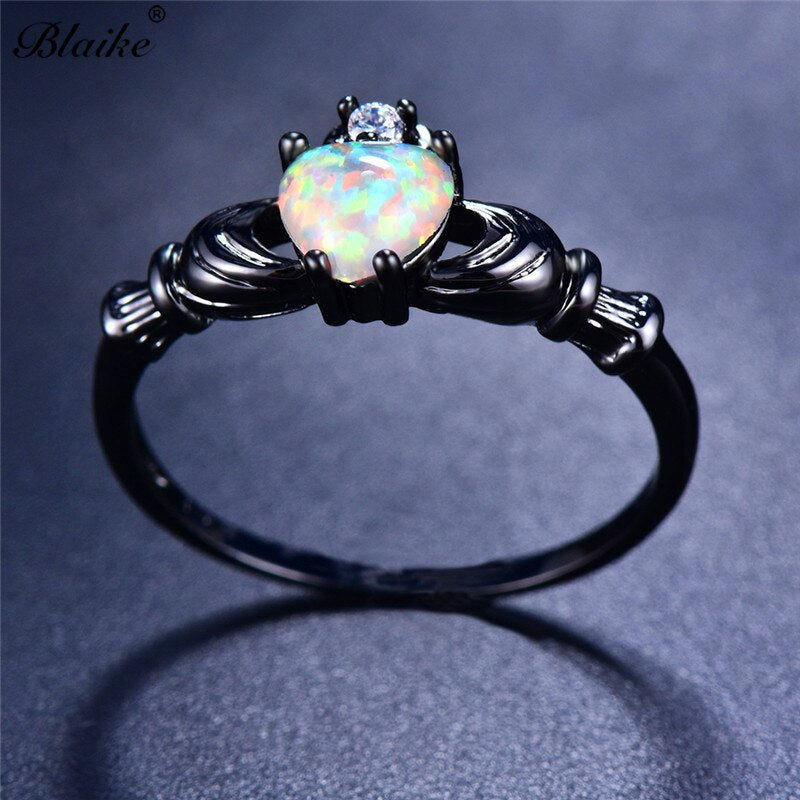 Opal heart ring
