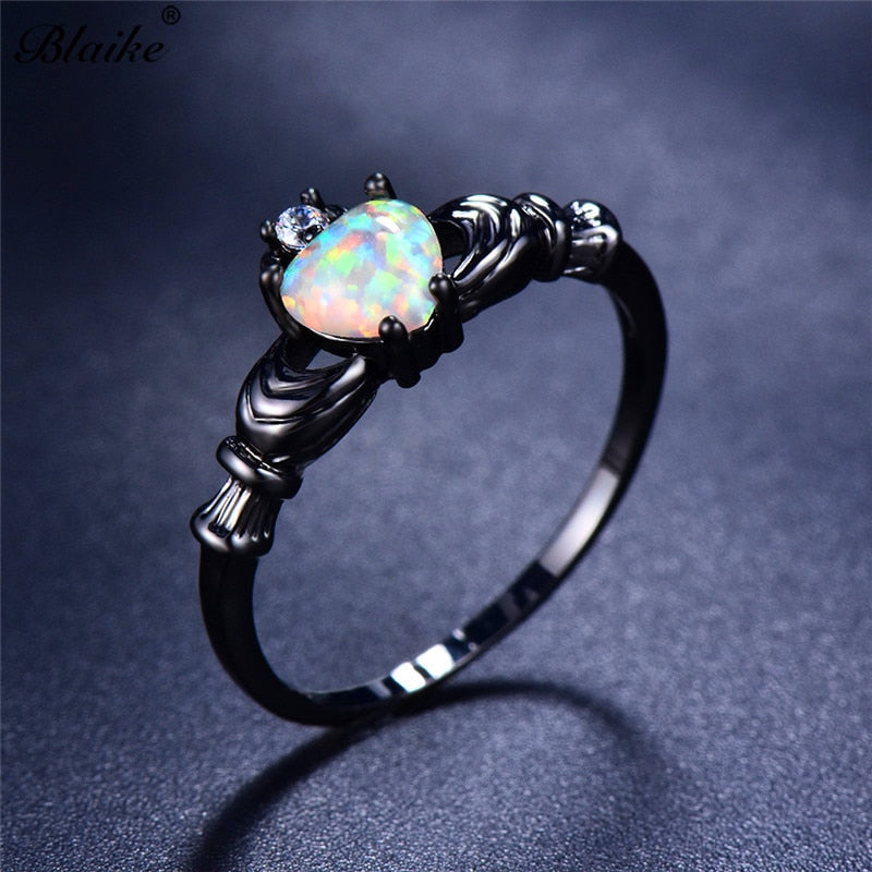 Opal heart ring
