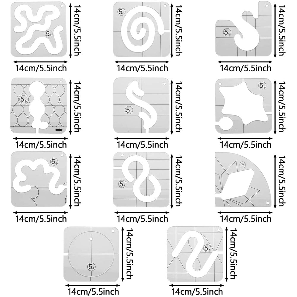 Free-Motion Quilting Sjabloon Liniaal set (11stks)
