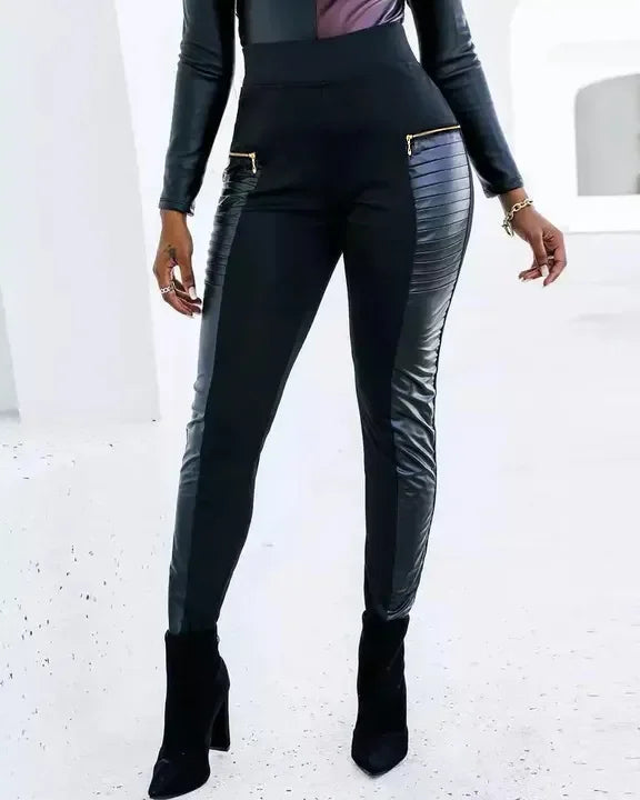 Stijlvolle Hoge Taille Leren Broek