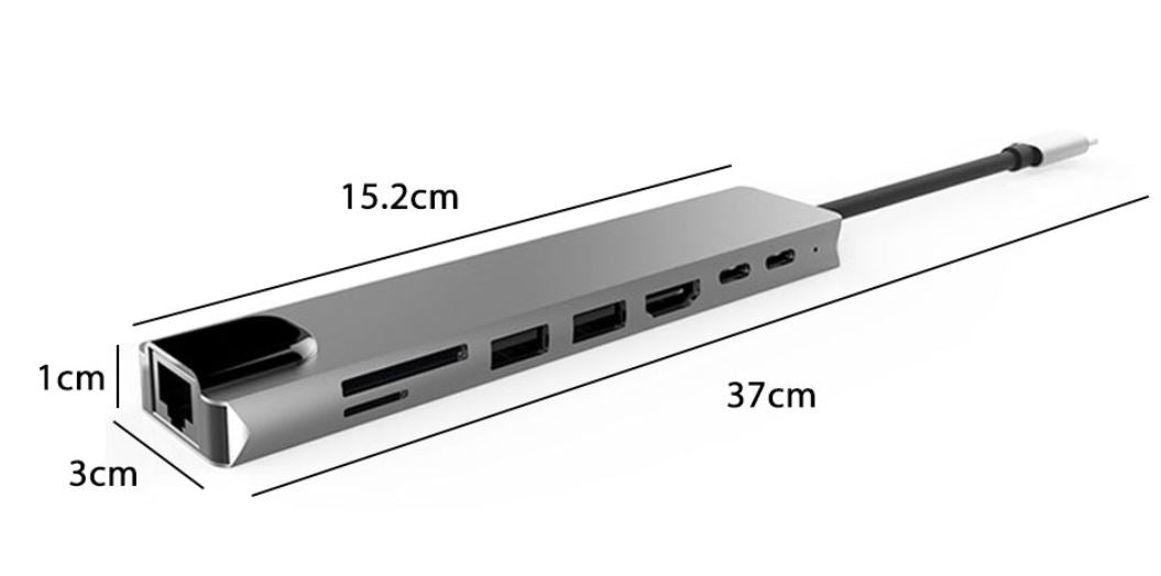 8-in-1 USB C-Hub Multipoort-Adapter