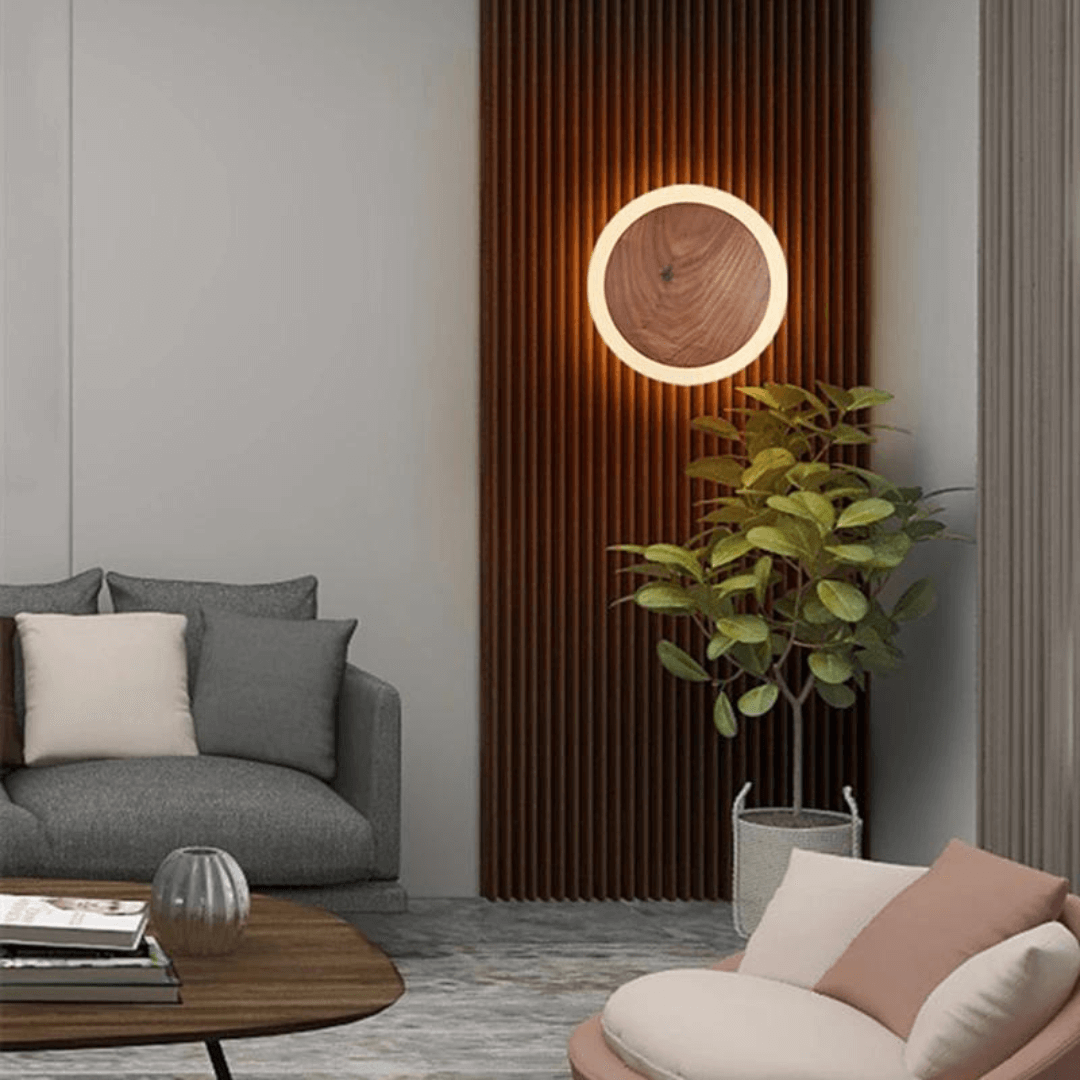 Nordic Walnut LED Wandlamp – Modern Ontwerp, Zachte Verlichting