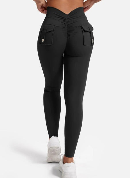 Plus Size Zwarte Sportlegging Dames High Waist met Zakken voor Yoga en Fitness – Comfortabele Polyester Sportlegging