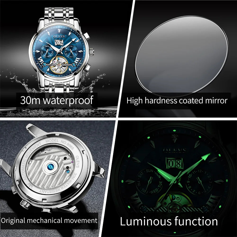 Automatische Mechanische Herenhorloge met Luminous Functie en Waterdicht Ontwerp - Elegant Staal Design 4
