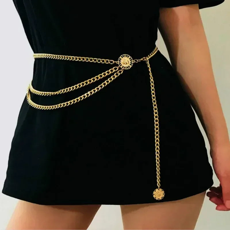Dames Riem met Hoge Taille en Metalen Ketting, Glamoureuze Franje en Kristallen Accenten 0