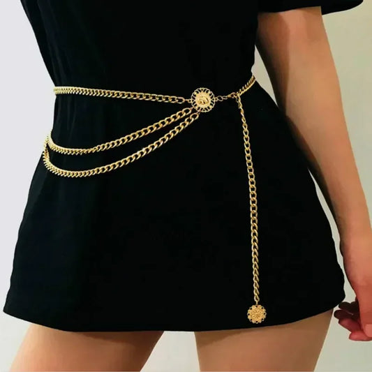 Dames Riem met Hoge Taille en Metalen Ketting, Glamoureuze Franje en Kristallen Accenten 0