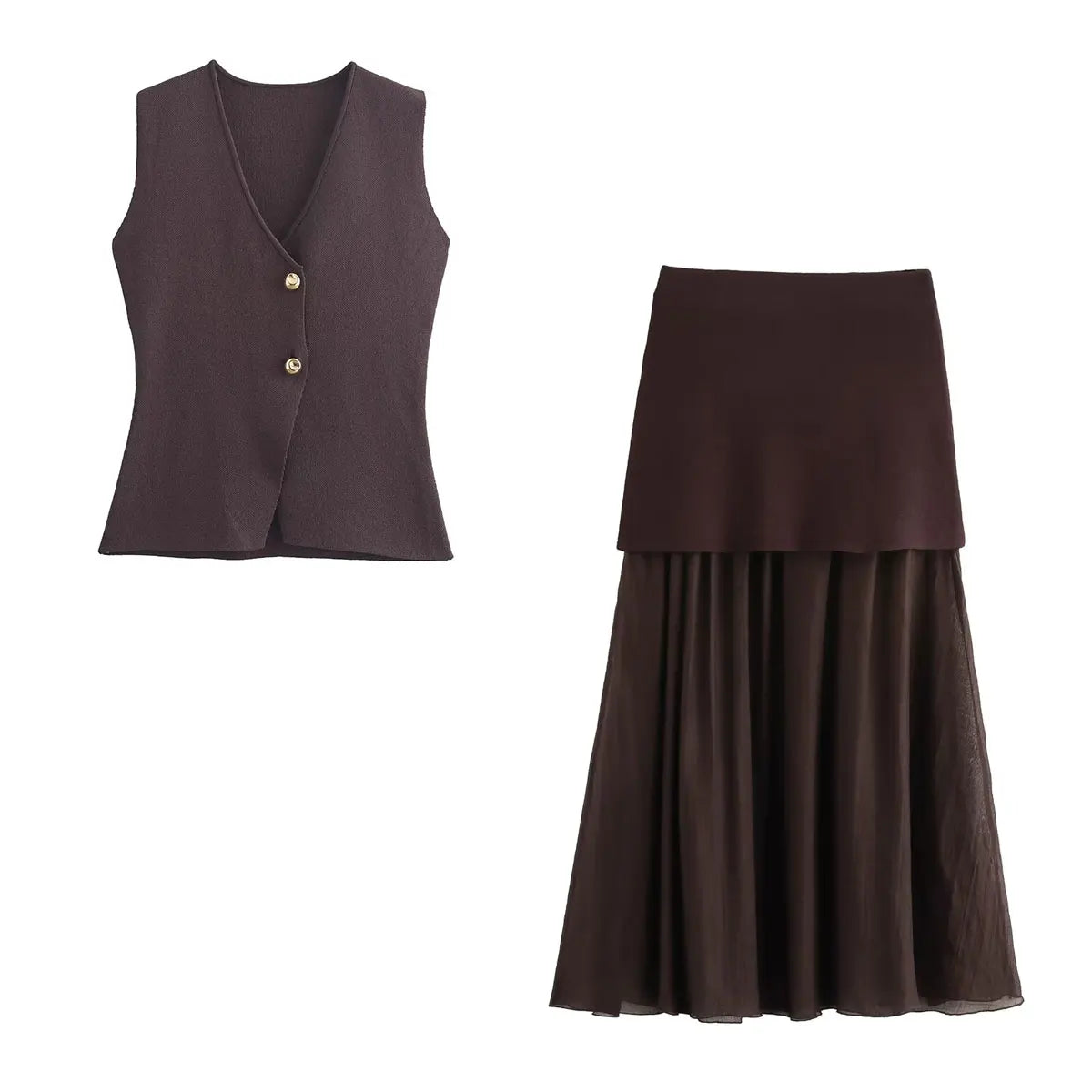 Dames Rokset met V-Hals en Hoge Taille – Gebreid Slim Fit Mouwloos Vest en Lange Rok 13