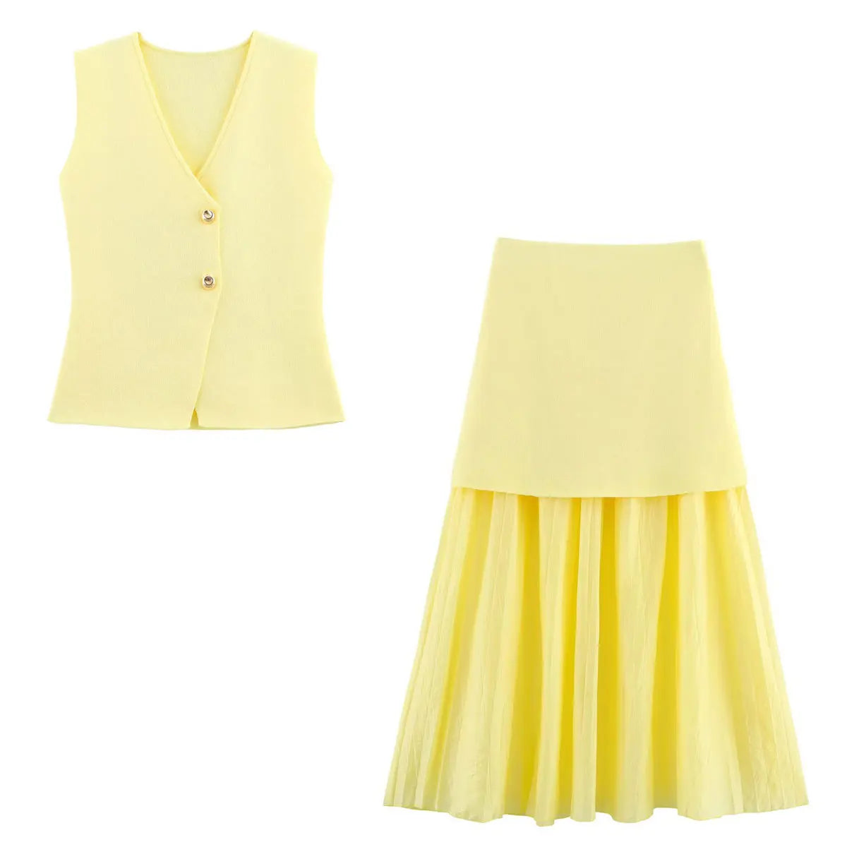 Dames Rokset met V-Hals en Hoge Taille – Gebreid Slim Fit Mouwloos Vest en Lange Rok 16