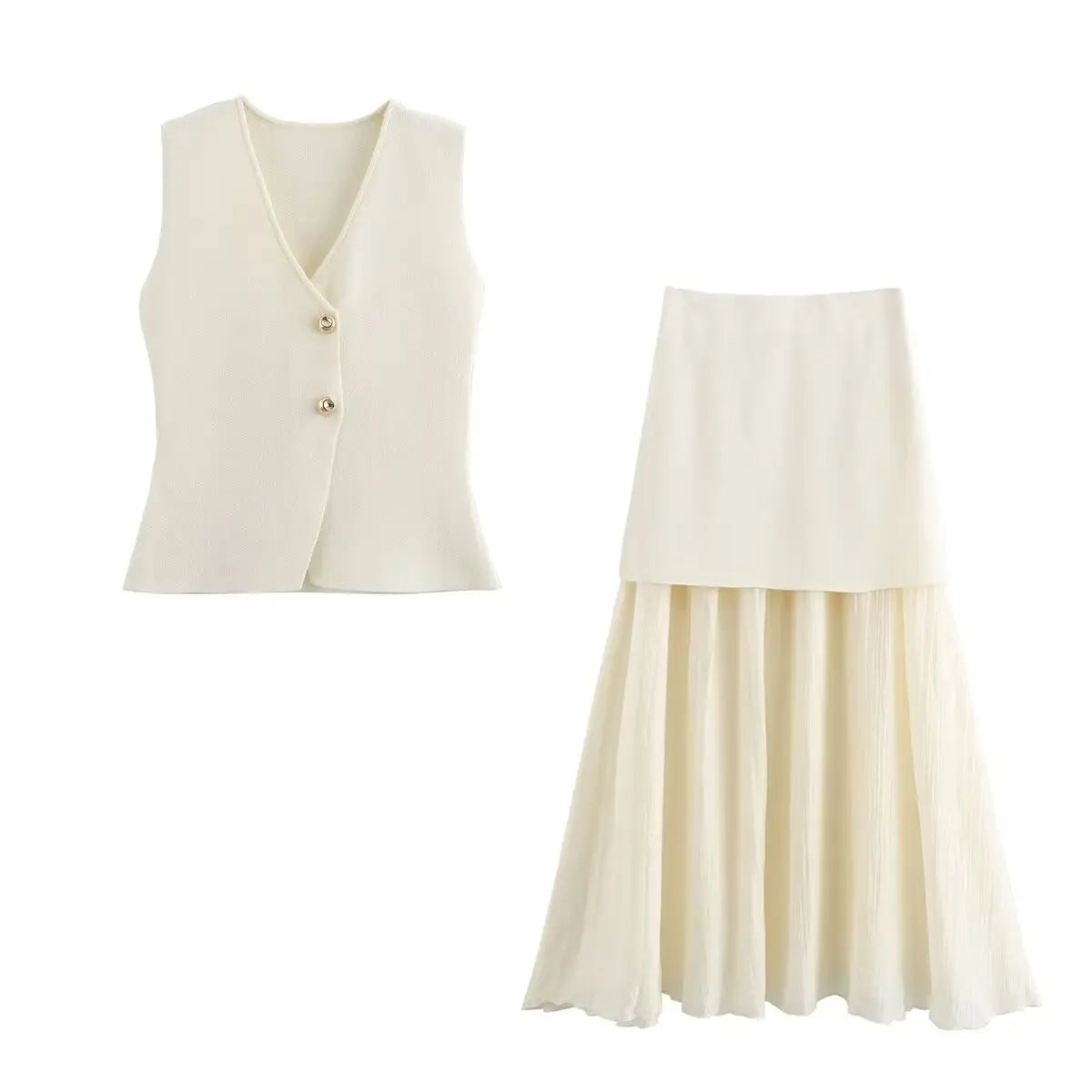 Dames Rokset met V-Hals en Hoge Taille – Gebreid Slim Fit Mouwloos Vest en Lange Rok 8
