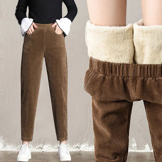 Dikke Casual Corduroy Broeken Dames – Hoge Taille Harem Pantalon voor Herfst en Winter 0