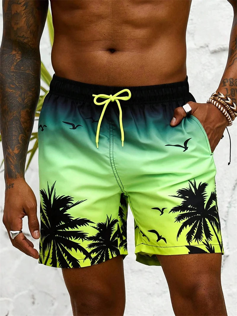 Heren Zwemshort met 3D Palmprint – Ademend en Comfortabel voor Zomeractiviteiten, Losse Pasvorm, Ideaal voor Strand en Zwemmen