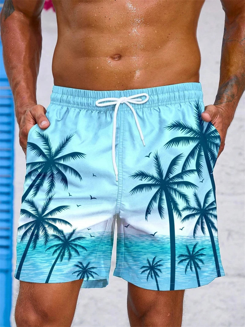 Heren Zwemshort met 3D Palmprint – Ademend en Comfortabel voor Zomeractiviteiten, Losse Pasvorm, Ideaal voor Strand en Zwemmen
