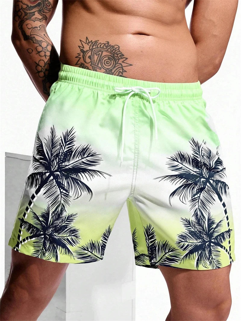 Heren Zwemshort met 3D Palmprint – Ademend en Comfortabel voor Zomeractiviteiten, Losse Pasvorm, Ideaal voor Strand en Zwemmen