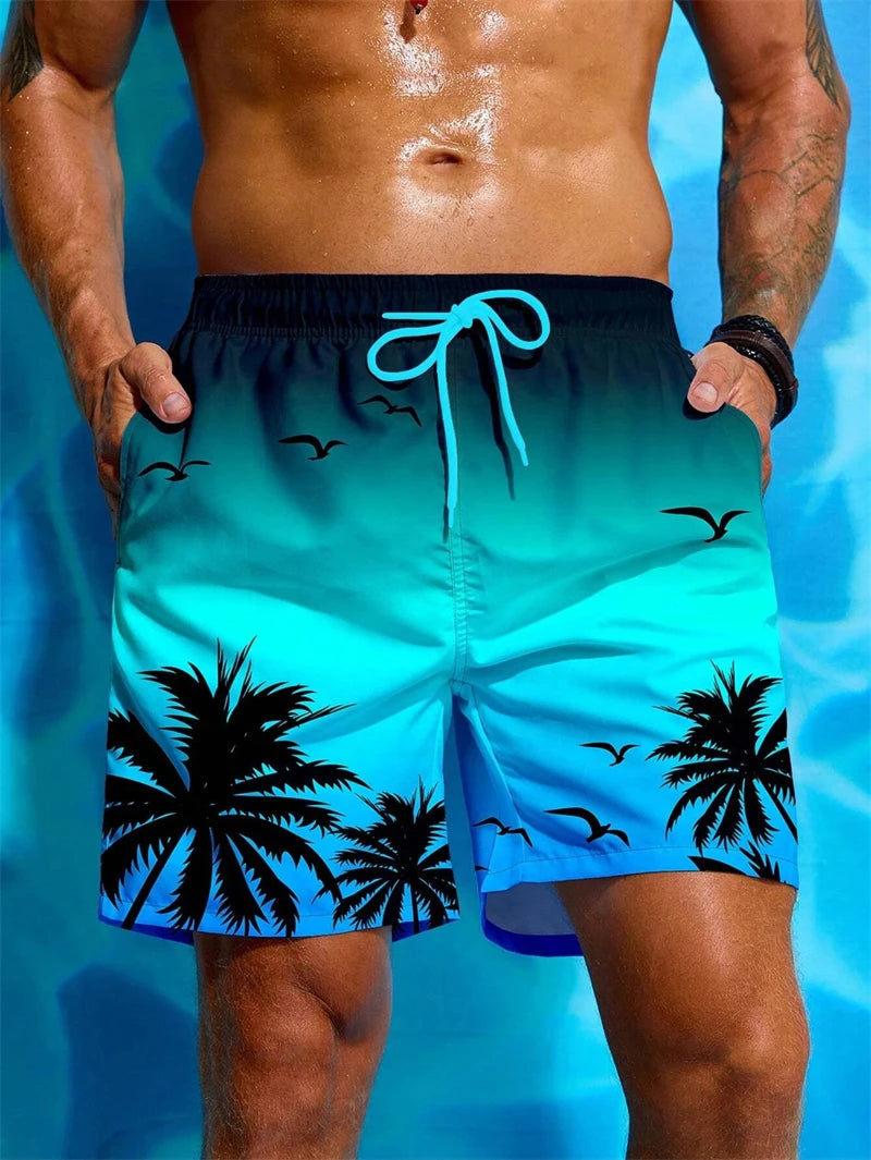 Heren Zwemshort met 3D Palmprint – Ademend en Comfortabel voor Zomeractiviteiten, Losse Pasvorm, Ideaal voor Strand en Zwemmen