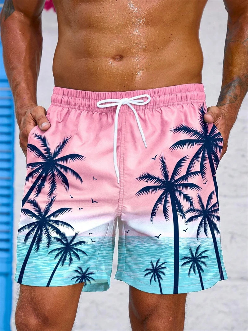 Heren Zwemshort met 3D Palmprint – Ademend en Comfortabel voor Zomeractiviteiten, Losse Pasvorm, Ideaal voor Strand en Zwemmen