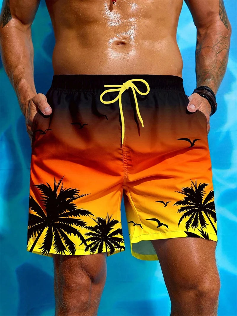 Heren Zwemshort met 3D Palmprint – Ademend en Comfortabel voor Zomeractiviteiten, Losse Pasvorm, Ideaal voor Strand en Zwemmen