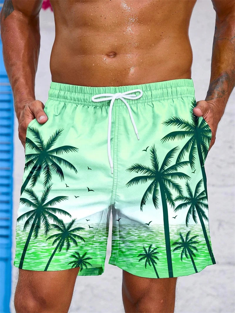 Heren Zwemshort met 3D Palmprint – Ademend en Comfortabel voor Zomeractiviteiten, Losse Pasvorm, Ideaal voor Strand en Zwemmen