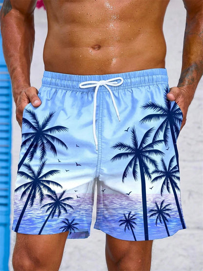 Heren Zwemshort met 3D Palmprint – Ademend en Comfortabel voor Zomeractiviteiten, Losse Pasvorm, Ideaal voor Strand en Zwemmen