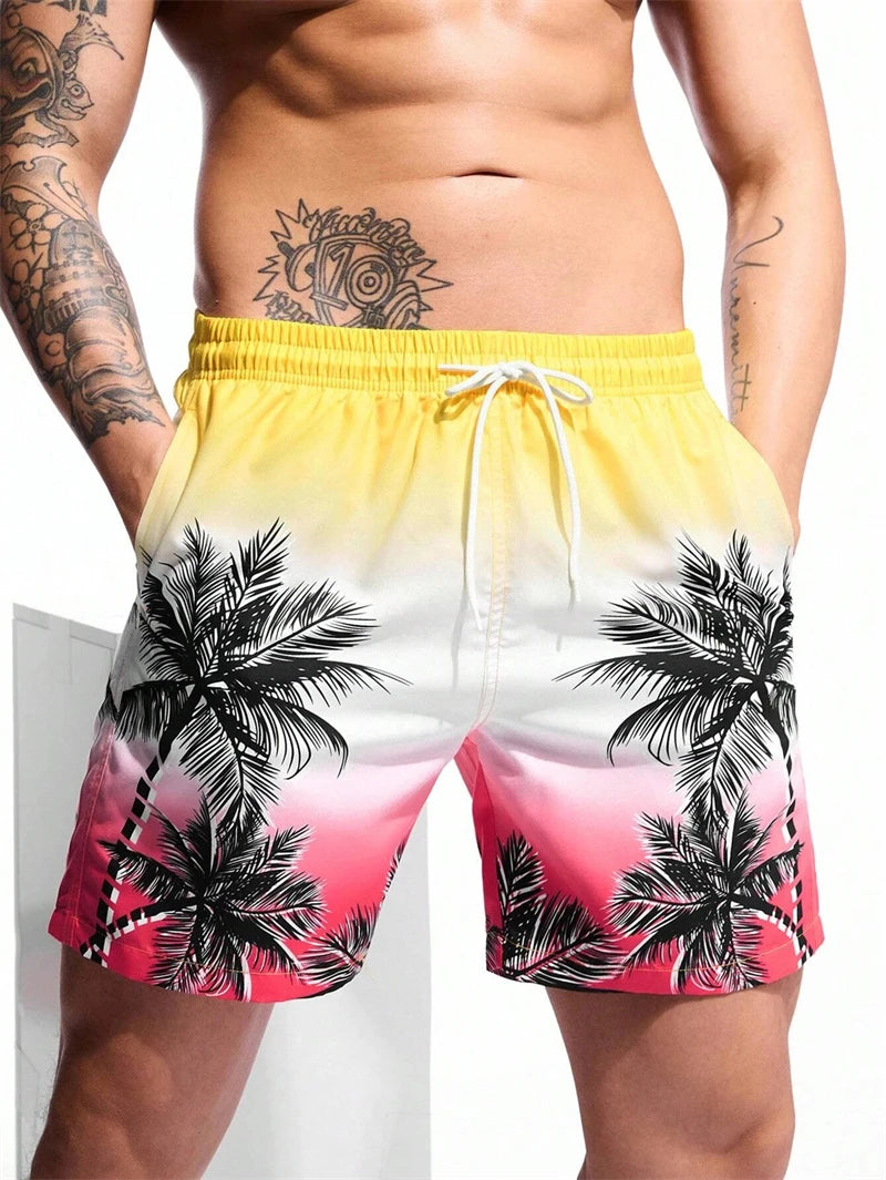 Heren Zwemshort met 3D Palmprint – Ademend en Comfortabel voor Zomeractiviteiten, Losse Pasvorm, Ideaal voor Strand en Zwemmen