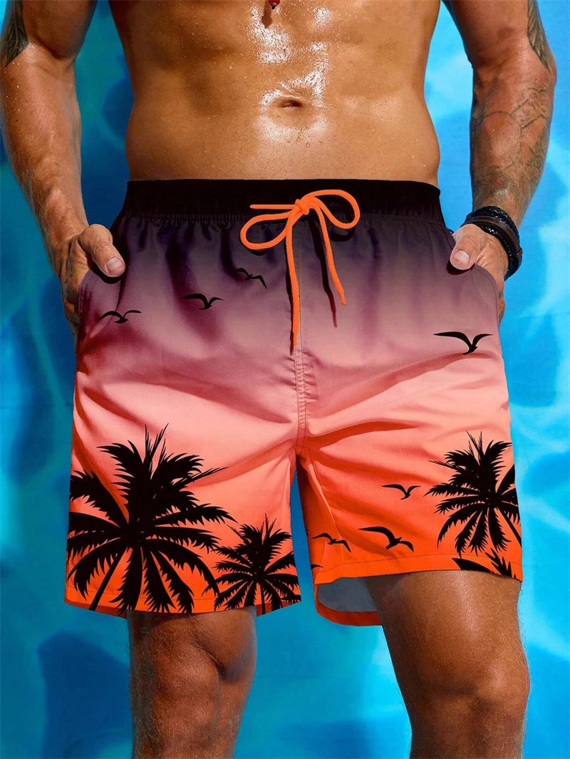 Heren Zwemshort met 3D Palmprint – Ademend en Comfortabel voor Zomeractiviteiten, Losse Pasvorm, Ideaal voor Strand en Zwemmen