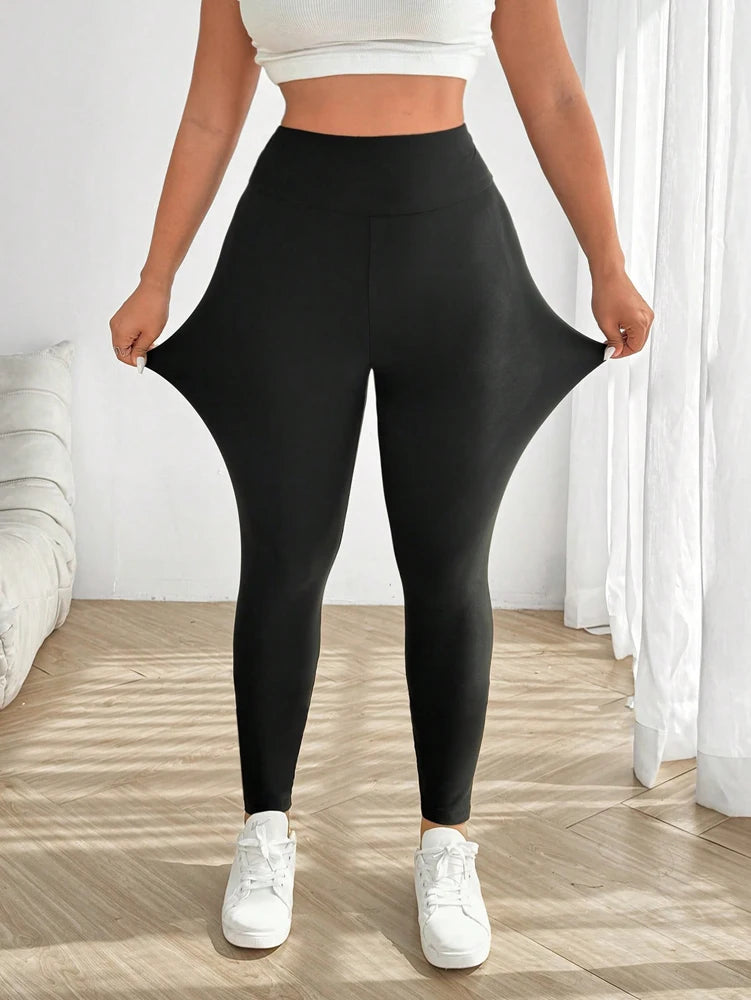Plus Size Zwarte Sportlegging Dames High Waist met Zakken voor Yoga en Fitness – Comfortabele Polyester Sportlegging-3