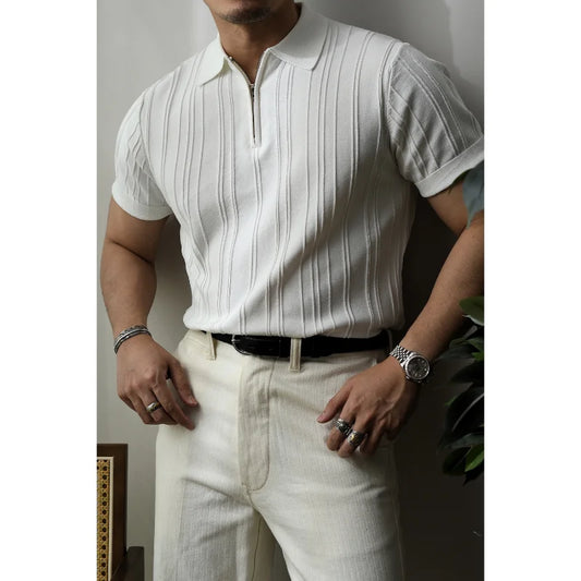 Slim Fit Heren Poloshirt met Rits – Casual Korte Mouwen in Zomerstijl, 100% Katoen-1