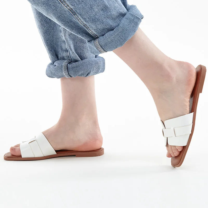 Dames Sandalen met Vierkante Teen en Platte Zool – Leren Casual Zomerschoenen voor een Trendy Uitstraling-4