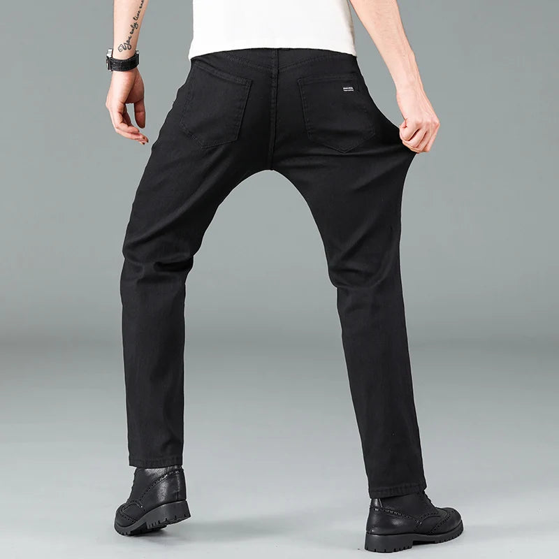 Trendy Zwarte Heren Jeans - Comfortabele Elastische Straight Fit Spijkerbroek voor Casual en Zakelijke Gelegenheden-5