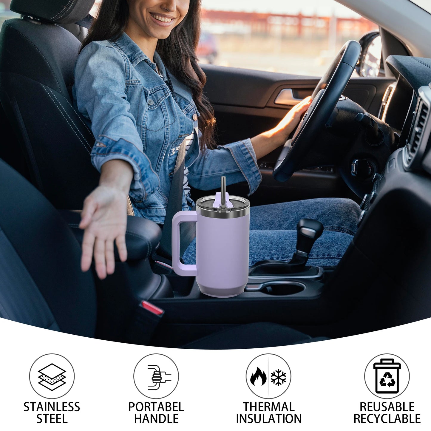 Geïsoleerde Roestvrijstalen Mok met Handgreep - 40 oz Tumbler voor Koffie en Thee - Lekbestendig en Duurzaam