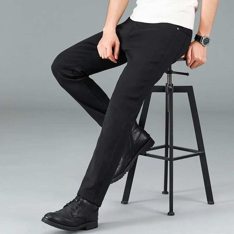 Trendy Zwarte Heren Jeans - Comfortabele Elastische Straight Fit Spijkerbroek voor Casual en Zakelijke Gelegenheden-3