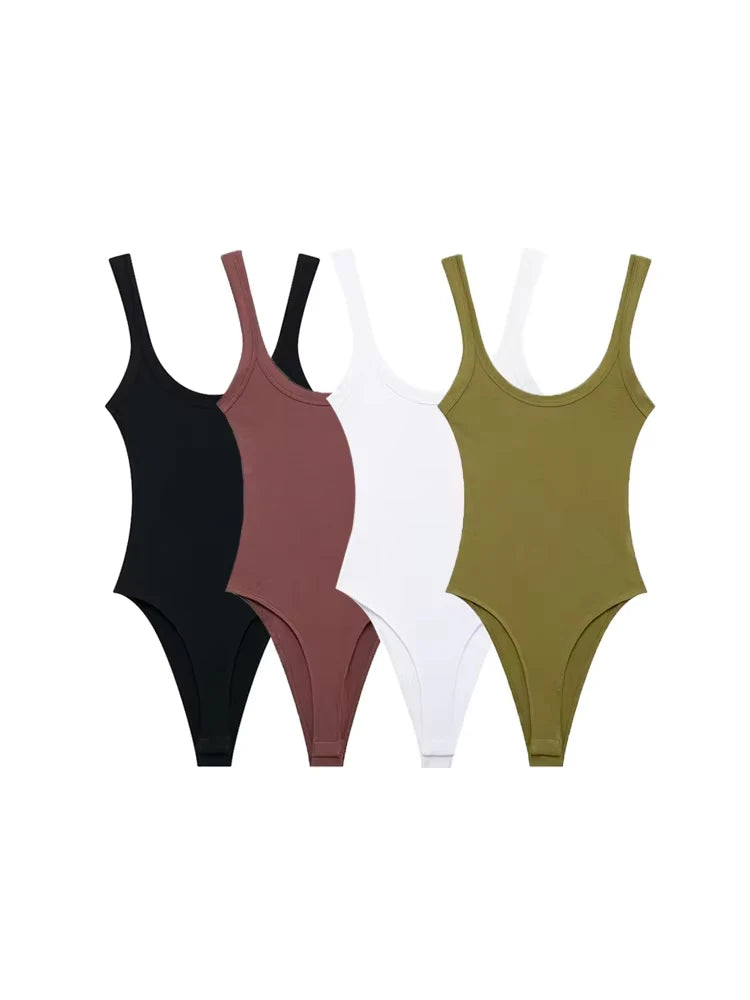 Skinny Ribbed Bodysuit Dames met O-Hals en Snap-Button Sluiting – Verstelbare Schouderbanden voor Comfortabele Pasvorm 0