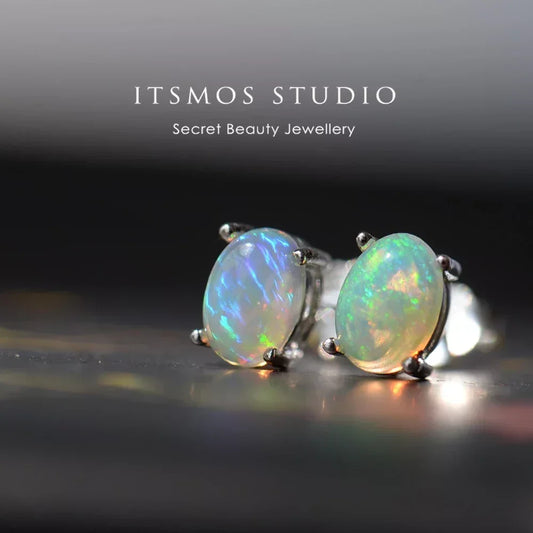 Zilveren Oorbellen Dames met Natuurlijke Opal Steen - Kleurvolle Sieraden van s925 Sterling Zilver 0