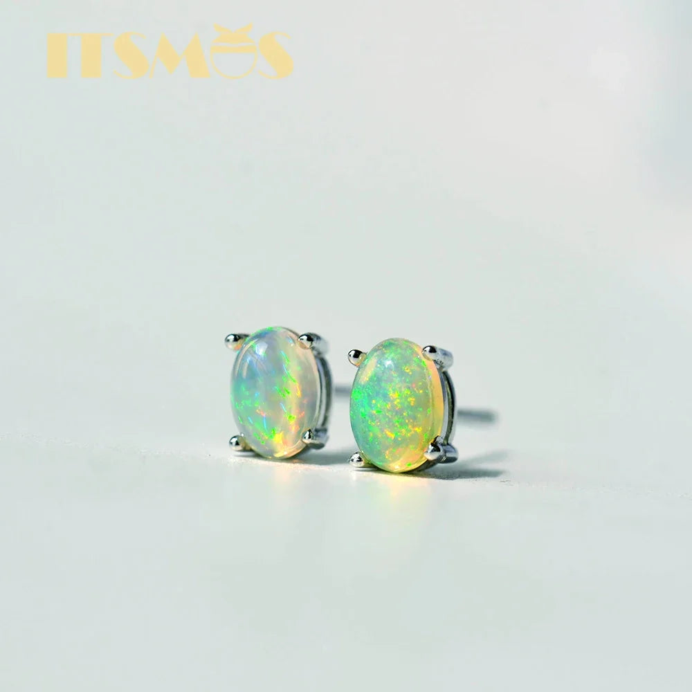 Zilveren Oorbellen Dames met Natuurlijke Opal Steen - Kleurvolle Sieraden van s925 Sterling Zilver 2