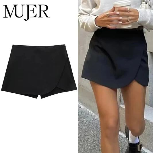 Zwarte Dames Skort met Hoge Taille en Asymmetrisch Ontwerp - Comfortabele Mini Skort voor Zomer 0