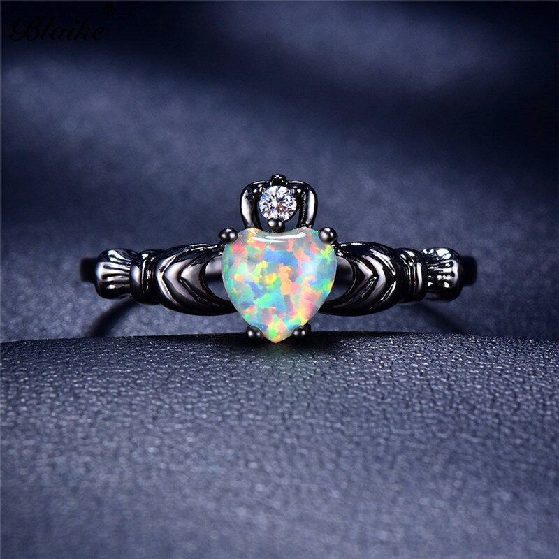 Opal heart ring