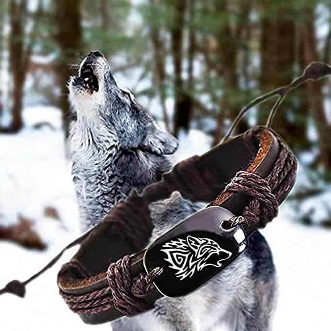 Leren Wolf Armband